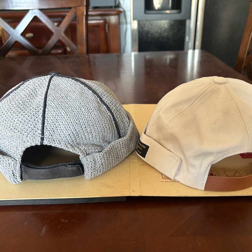 Mongous Two Casual Backstrap Caps - Grey Knit & Beige Canvas